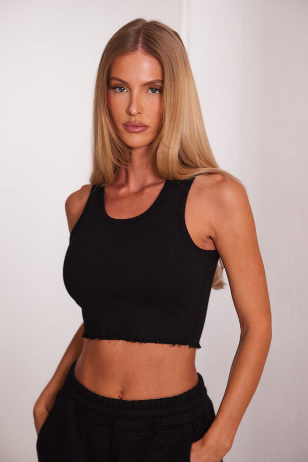 The Distress Hem Vest in Black