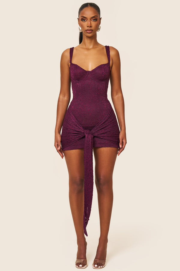 Tie Front Lace Mini in Plum