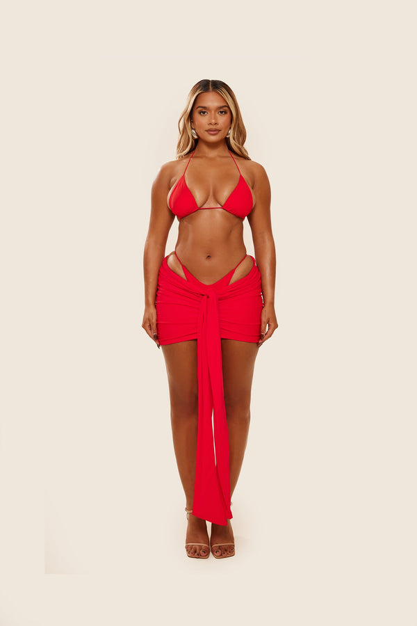 Tie Up Mini Skirt - Red