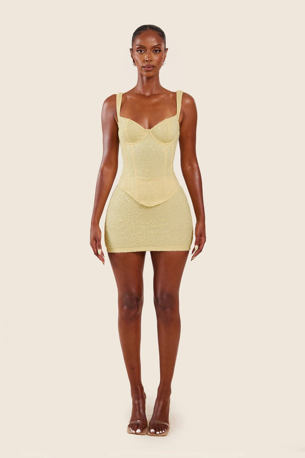 The Cinched Lace Corset Mini Set in Yellow