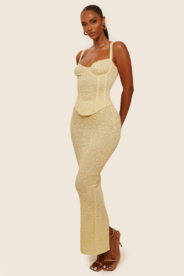 The Cinched Lace Corset Maxi Set in Yellow