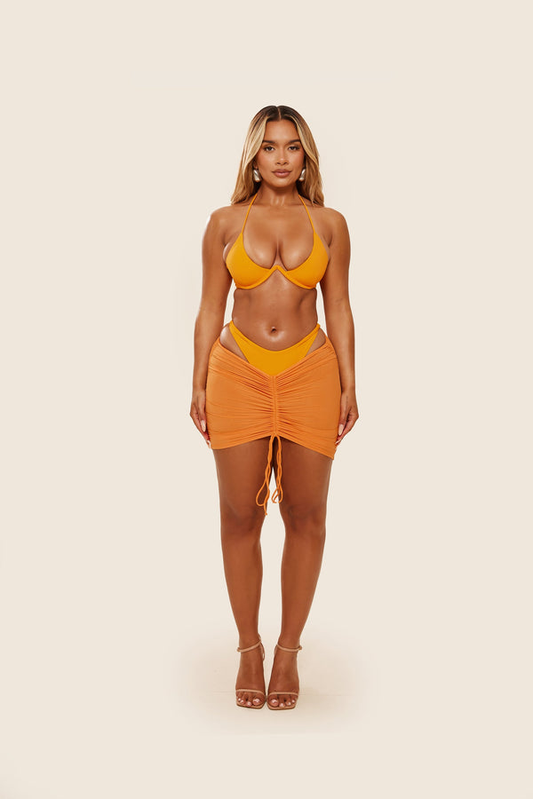 Mesh Ruched Coverup Skirt - Orange