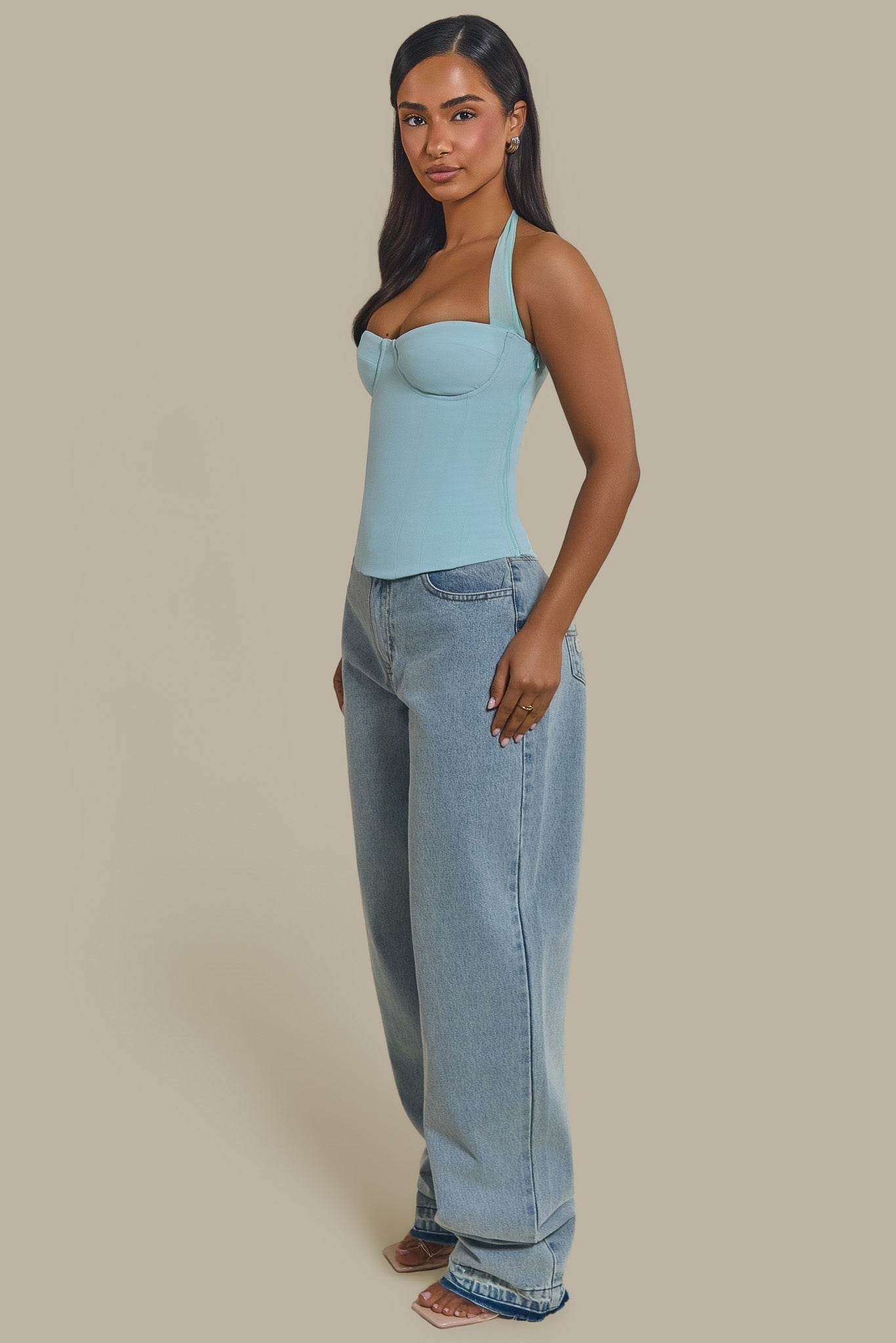 The Zadie Lace Up Corset Top in Baby Blue | Mars The Label
