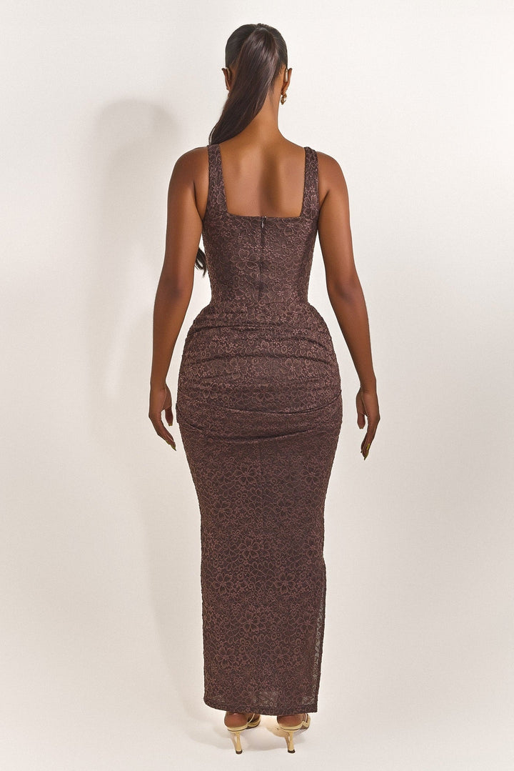 mars the label brown dress The Bandeau Cut Out Maxi in Brown  marsthelabel