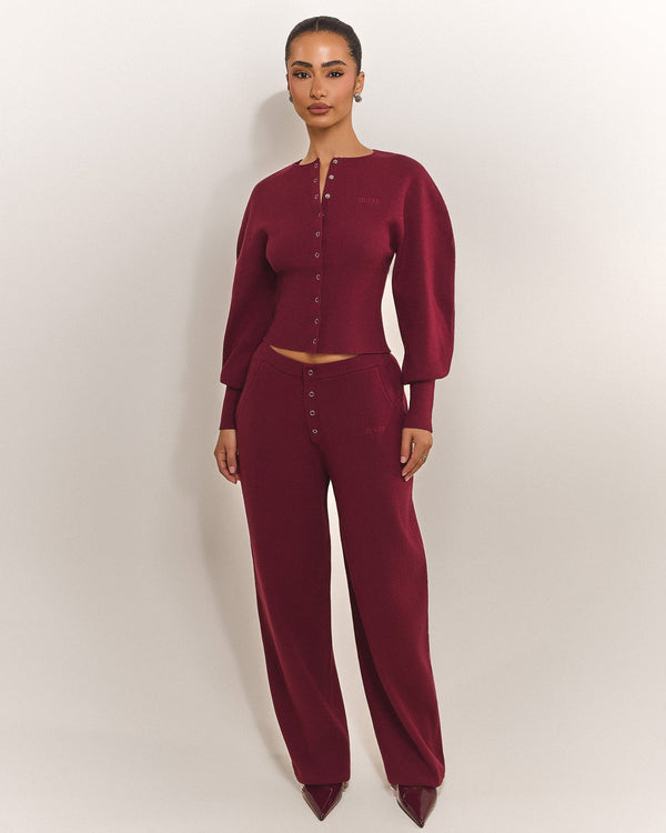 The Mars Knit Set  - Button Joggers in Burgundy