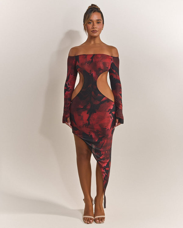 The Asymmetric Cut Out Mini in Red Print