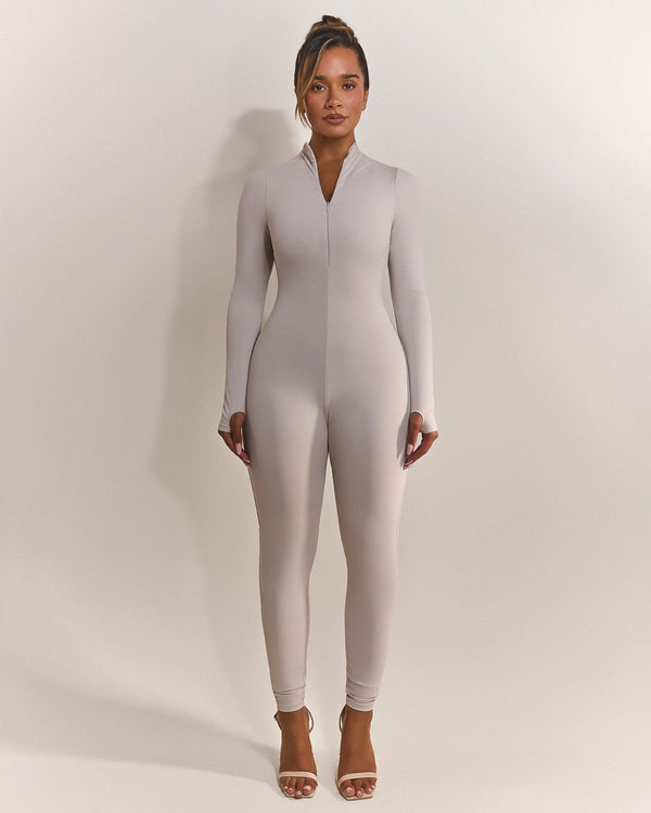 Contour Zip Up Jumpsuit in Grey