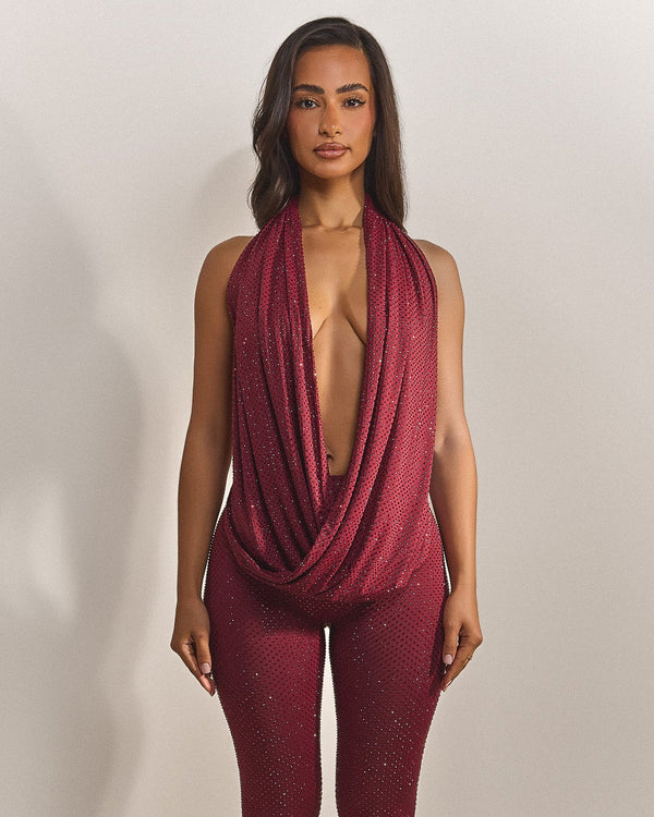 The Leia Top in Wine Hotfix