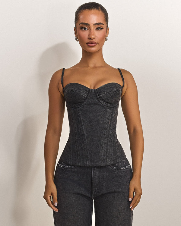 The Everly Corset in Grey Denim