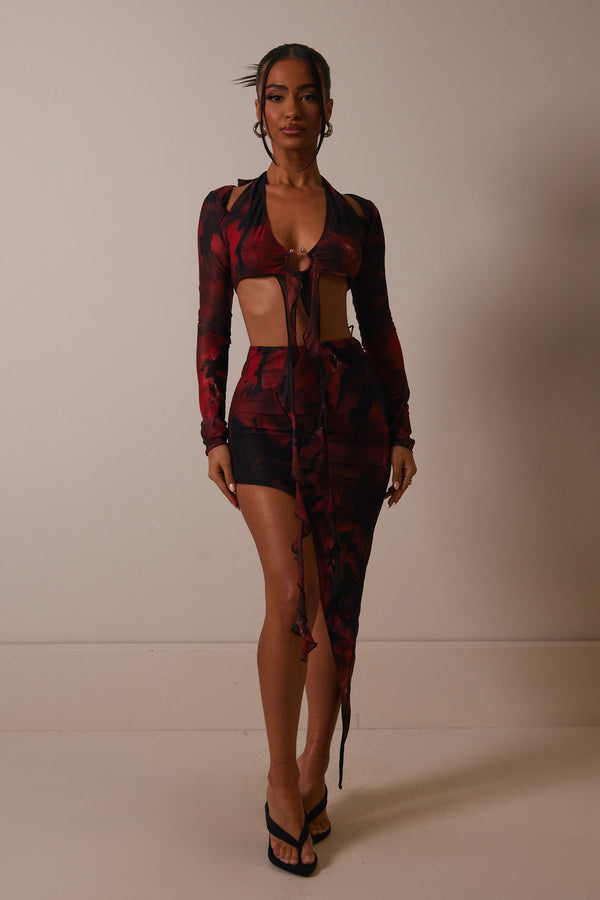The Long Sleeved Ring Detail Set in Red Print