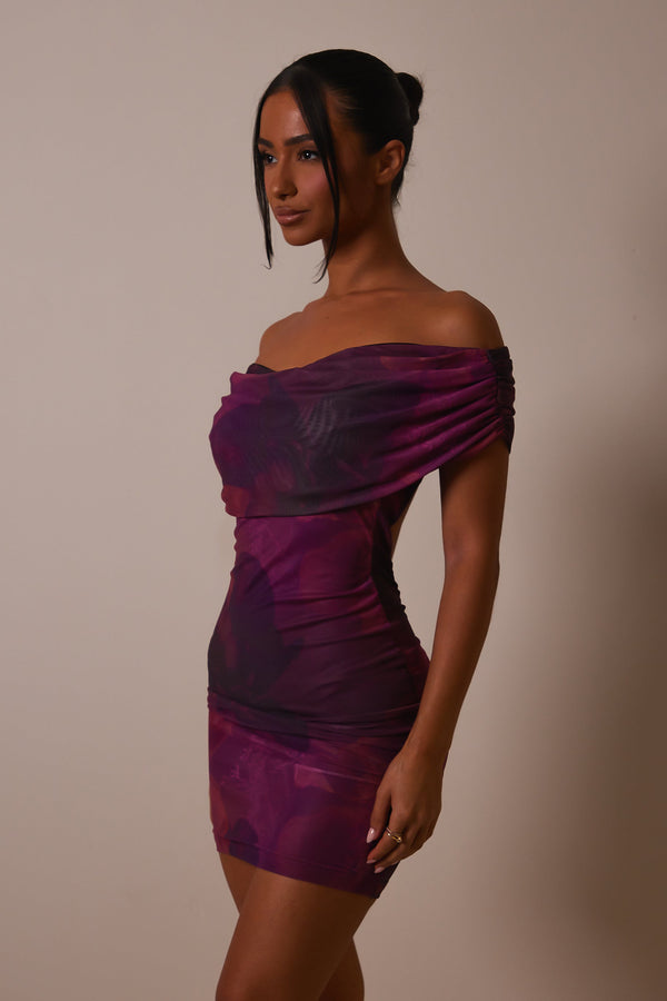 The Cowl backless mini- Deep pink print